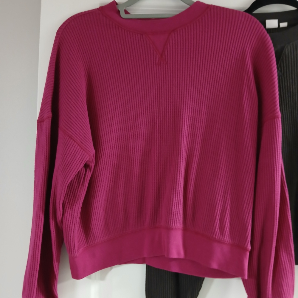 Women's Long Sleeve Ribbed Tops - Pink and Black - Picture 2 of 9